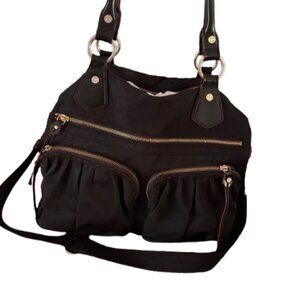 MZ Wallace Black Nylon Tote/Crossbody – Gold Hardware, Red Lining, Dust Bag Incl